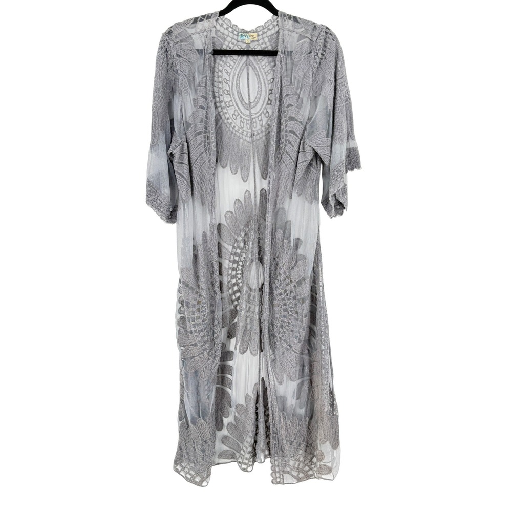 Fairy Festival Lace Embroidered Cardigan Y2k Small Boho Mesh Sheer Duster Wome